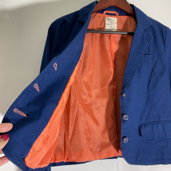 Tulle Blazer Button Up V-Neck Styling Long Sleeve Pockets Blue Pockets Size SM - Picture 4 of 14